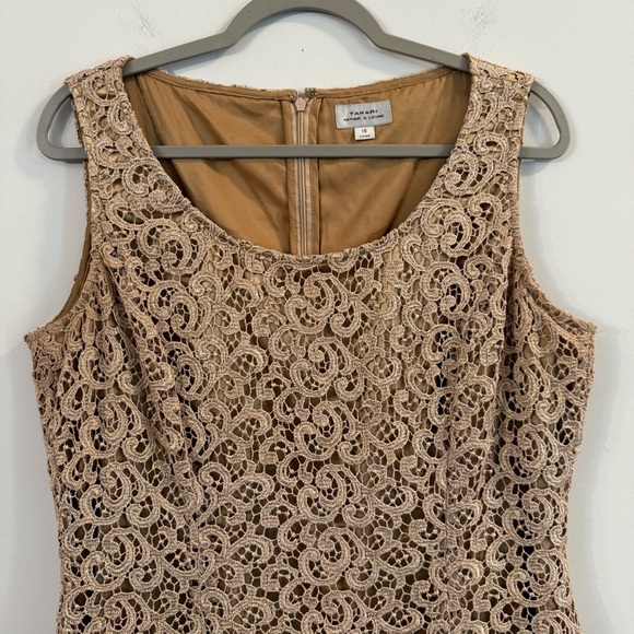 Women’s Tahari brown Elegant Lace Sleeveless shift Dress size 16 - Picture 2 of 7